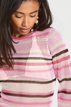 Robe Mini En Maille Crochet Rayée Pour La Plage