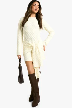 Robe Mini en Maille Douce Oversize avec Détail Noué