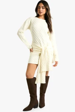 Robe Mini en Maille Douce Oversize avec Détail Noué