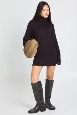 Robe Mini En Maille Épaisse Col Roulé Petite