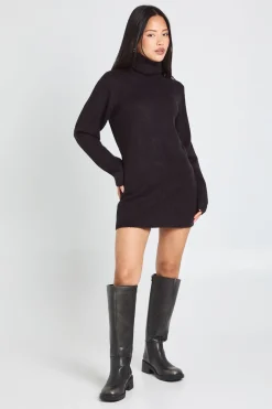 Robe Mini En Maille Épaisse Col Roulé Petite