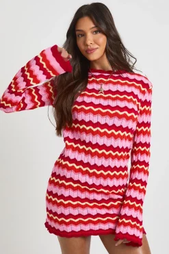 boohoo Robe Mini En Maille À Rayures Et Manches Longues<Femme Robes À Manches Longues|Robes