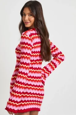 boohoo Robe Mini En Maille À Rayures Et Manches Longues<Femme Robes À Manches Longues|Robes