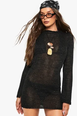 Robe mini en maille transparente à paillettes et décolleté échancré dans le dos