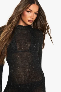 Robe mini en maille transparente à paillettes et décolleté échancré dans le dos