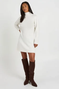 Robe Mini En Maille Ultra Douce À Col Montant Petite