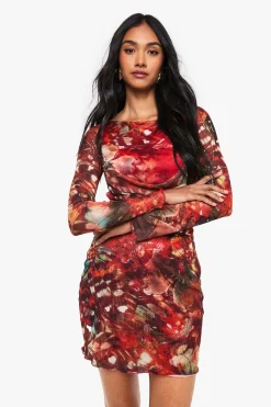 Robe Mini en Mesh à Encolure Drapée