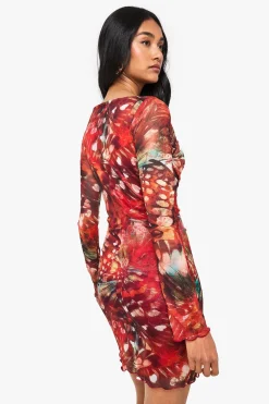 Robe Mini en Mesh à Encolure Drapée