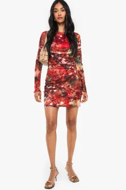 Robe Mini en Mesh à Encolure Drapée