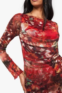 Robe Mini en Mesh à Encolure Drapée