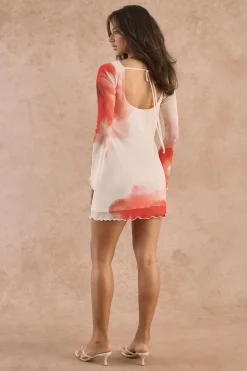 Robe Mini En Mesh Floral À Manches Évasées