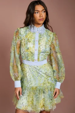 Coast Robe Mini En Mesh Imprimé À Col<Femme Robes À Manches Longues|Robes
