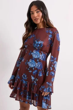 Robe Mini en Mesh Imprimé à Jupe Étagée Petite