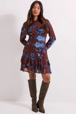 Robe Mini en Mesh Imprimé à Jupe Étagée Petite
