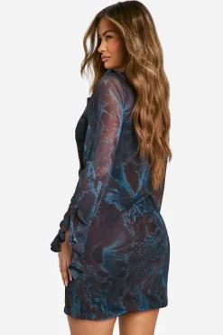 Robe mini en mesh imprimé à volants
