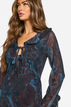 Robe mini en mesh imprimé à volants