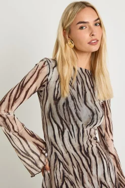 Robe mini en mesh à manches évasées zébrée