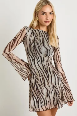 Robe mini en mesh à manches évasées zébrée
