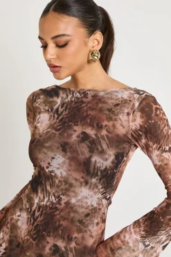 boohoo Robe mini en mesh à manches évasées imprimé léopard mixte<Femme Robes|Imprimé Léopard