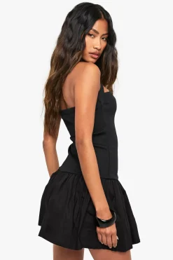 boohoo Robe mini en mélange de coton et jersey côtelé à décolleté halterneck<Femme Robes Patineuses|Robes