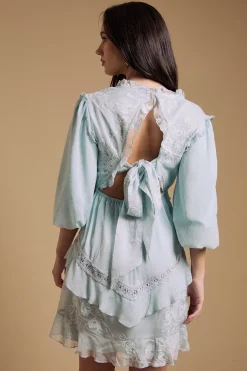 Robe Mini En Mélange De Mousseline Avec Dos Noué