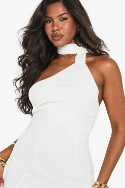 Robe Mini en Mousseline Asymétrique à Godet