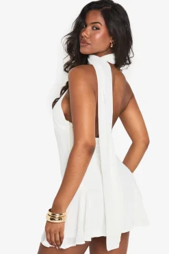 Robe Mini en Mousseline Asymétrique à Godet
