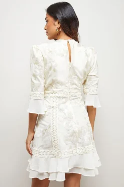 Robe Mini en Mousseline avec Volants et Panneau de Dentelle Petite