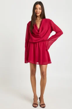 boohoo Robe Mini en Mousseline à Col Bénitier Profond<Femme Robes Patineuses|Robes À Manches Longues