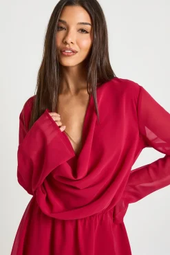 boohoo Robe Mini en Mousseline à Col Bénitier Profond<Femme Robes Patineuses|Robes À Manches Longues
