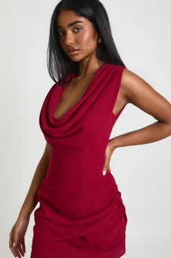 Robe Mini en Mousseline Col Bénitier Sans Manches avec Détail Foulard