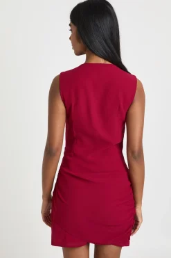 Robe Mini en Mousseline Col Bénitier Sans Manches avec Détail Foulard