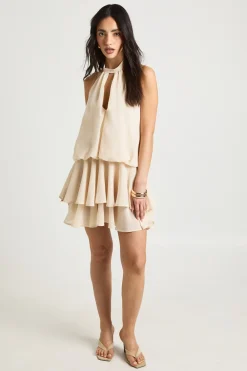 Robe Mini En Mousseline Col Montant À Volants Étagés