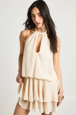 Robe Mini En Mousseline Col Montant À Volants Étagés