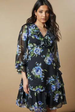 Oasis Robe Mini en Mousseline à Col Volants<Femme Robes À Manches Longues|Robes