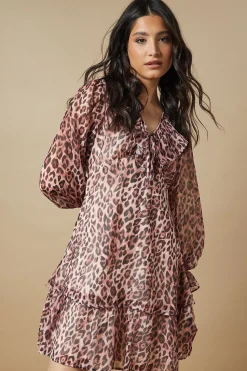 Robe Mini en Mousseline à Col Volants