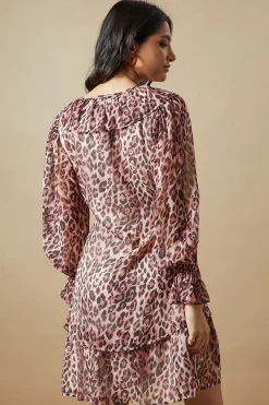 Robe Mini en Mousseline à Col Volants