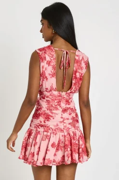 boohoo Robe Mini En Mousseline À Décolleté Plongeant Et Motif Floral<Femme Robes Moulantes|Robes