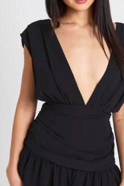 Robe Mini en Mousseline à Décolleté Plongeant avec Détails Froncés