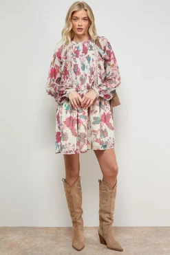 Robe Mini en Mousseline à Détails Volantés Imprimée