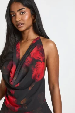 boohoo Robe Mini En Mousseline À Encolure Licou Et Ourlet Superposé<Femme Robes Patineuses|Robes