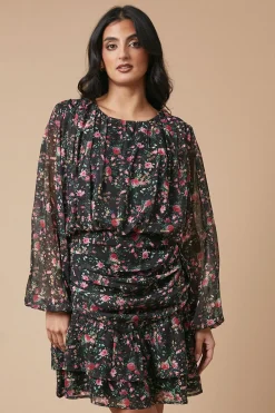 Oasis Robe Mini en Mousseline Florale Froncée et Plissée<Femme Robes|Toutes Les Robes