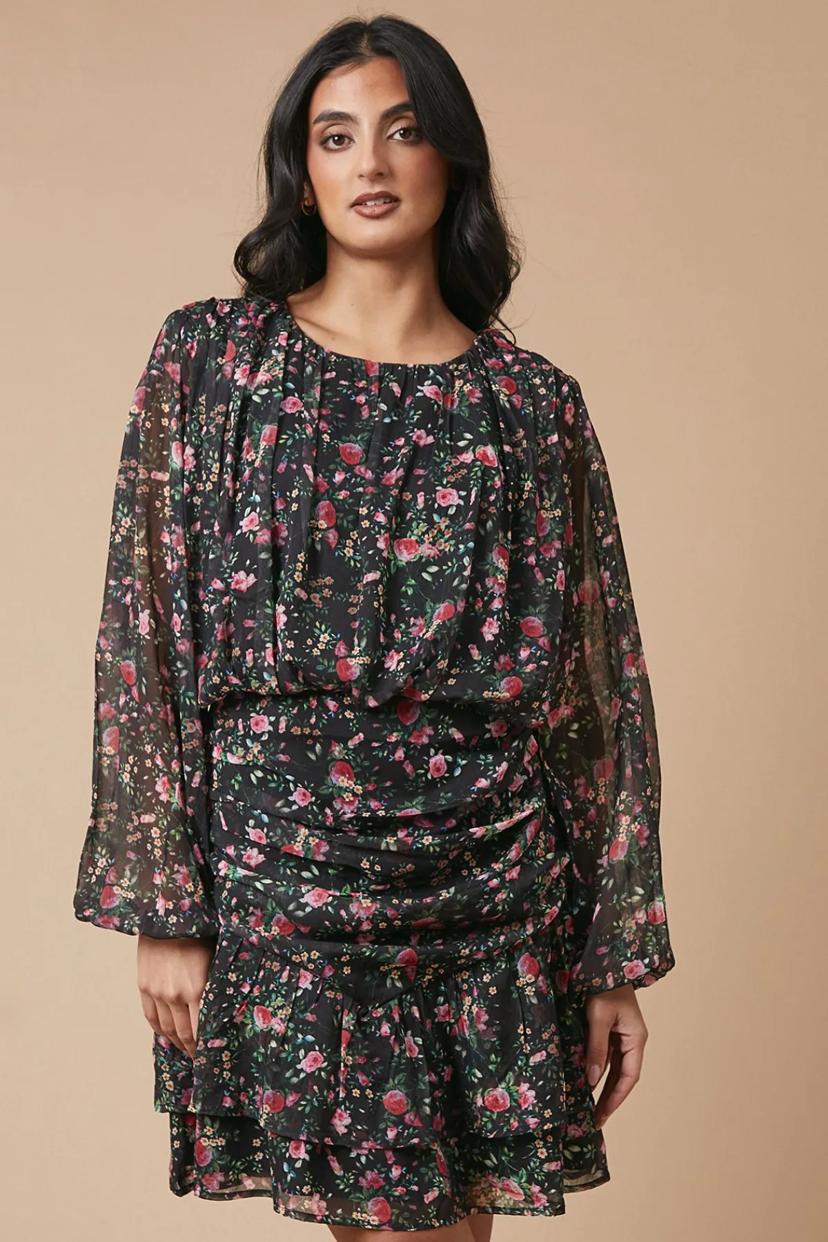 Oasis Robe Mini en Mousseline Florale Froncée et Plissée<Femme Robes|Toutes Les Robes