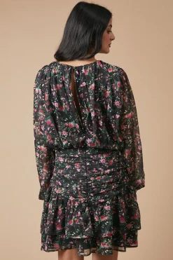 Oasis Robe Mini en Mousseline Florale Froncée et Plissée<Femme Robes|Toutes Les Robes