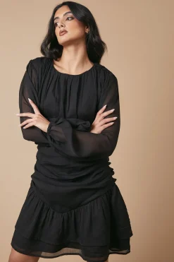 Robe Mini en Mousseline Froncée à Détails Plissés