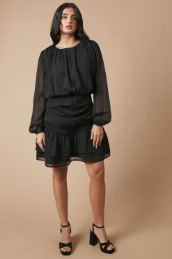 Robe Mini en Mousseline Froncée à Détails Plissés