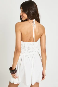 Robe Mini En Mousseline À Fronces Et Col Licou