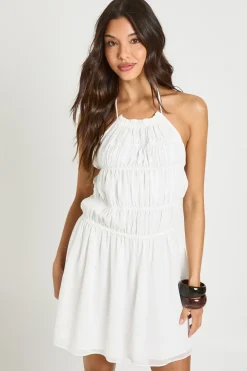 Robe Mini En Mousseline À Fronces Et Col Licou