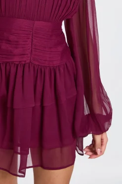 Robe Mini en Mousseline Froncée à Col Montant