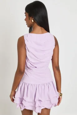 Robe Mini En Mousseline Froncée À Ourlet Asymétrique